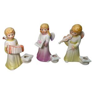 Vintage Christmas Angel Candle Holder Goebel Pink Yellow set of 3